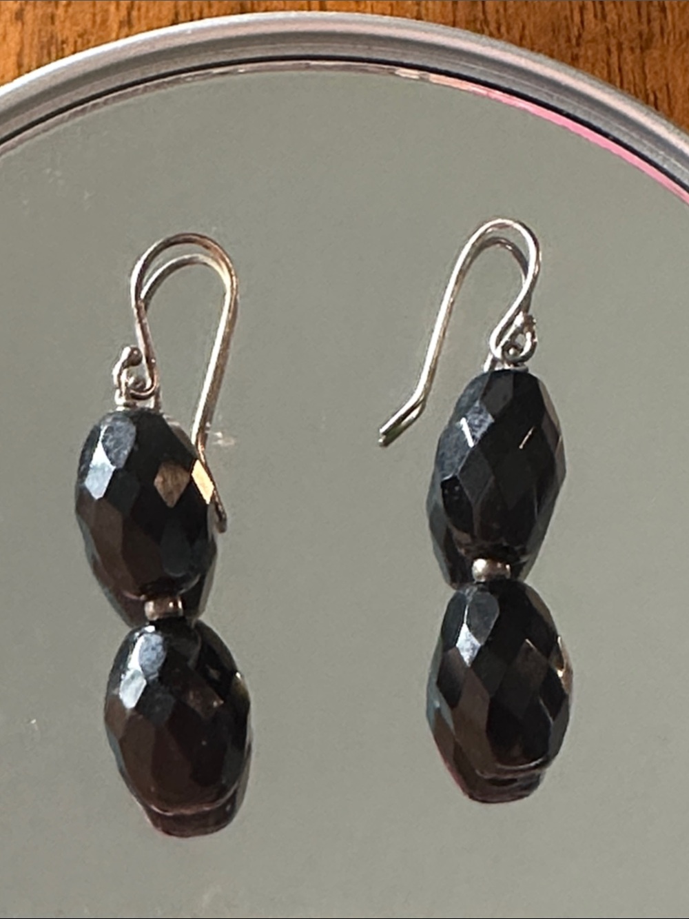 Vintage Double Bead Black Faceted Drop Earrings